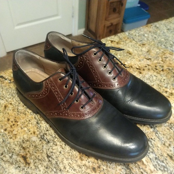 Johnston Murphy Oxford Saddle Two Tone Black Brown Leather Lace Up Shoes 9M - Picture 6 of 12